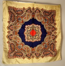 Gold Blue Red Paisley 100 Polyester Made In Italy Scarf 27  X27  Square