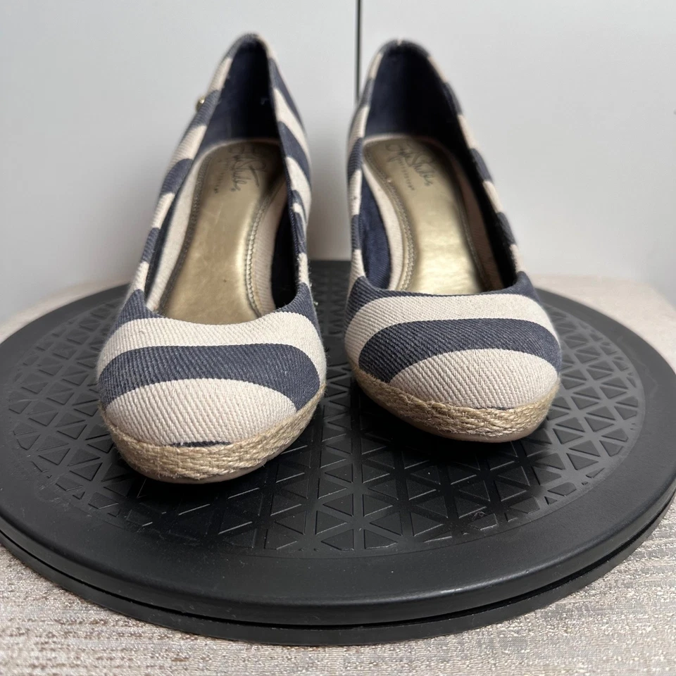 Tacones de alpargata de cuña LifeStride azul marino crema a rayas para mujer talla 8,5 Foto 2 de 4