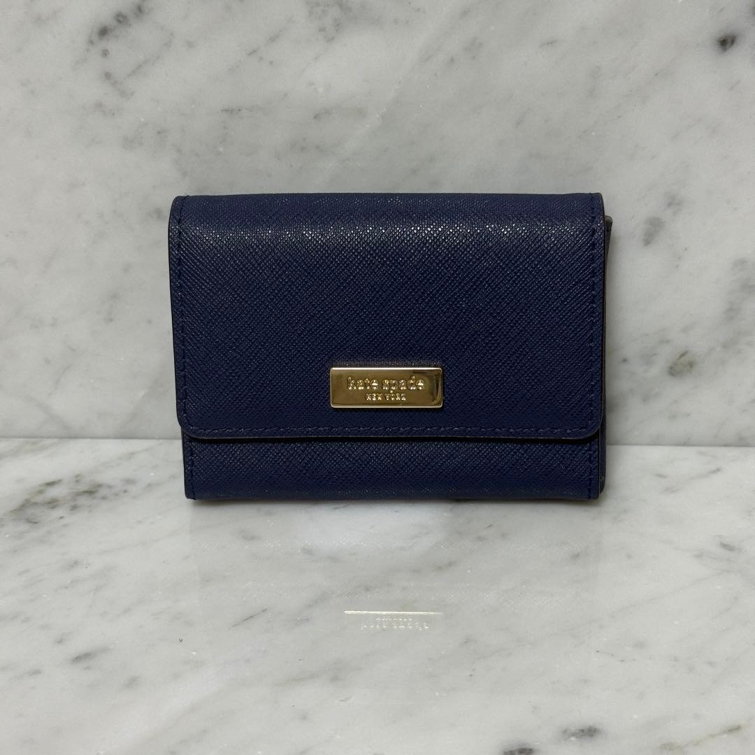 Kate Spade Genuine Leather Card Case, Navy thumbnail 2