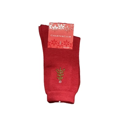 Charter Club Femmes Rouge Ras Chaussettes avec Strass Noël Arbre Sz 9-11 - Photo 1/2