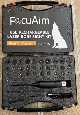 FocuAim USB Rechargeable Red Laser Bore Sight Kit w/ Multiple Adapters .17-12ga
