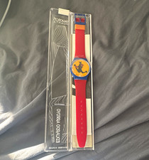 Swatch Eduardo Arroyo Quartz Limited Edition Blue/Red Plastic Watch w/Box