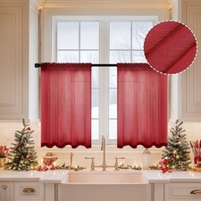 Semi Sheer Kitchen Curtains 36 inch 29"W x 36"L Pack of 2 Burgundy Red