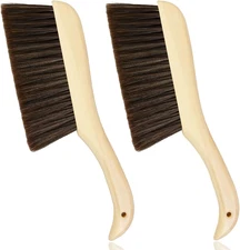 2 Pieces Hand Broom Dust Brush with Wood Handle, Soft Bristle Brush for Car Home