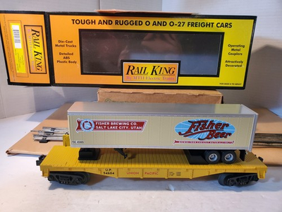 #ad MTH Rail King 30 76154 Union Pacific Flat Car w Fisher Beer Trailer Utah New OB $44.99