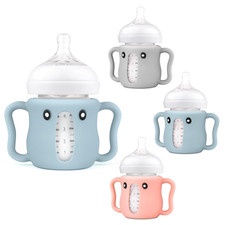 3 Pack Cute Silicone Sleeves with Handles for Avent Natural Glass Baby Bottles -
