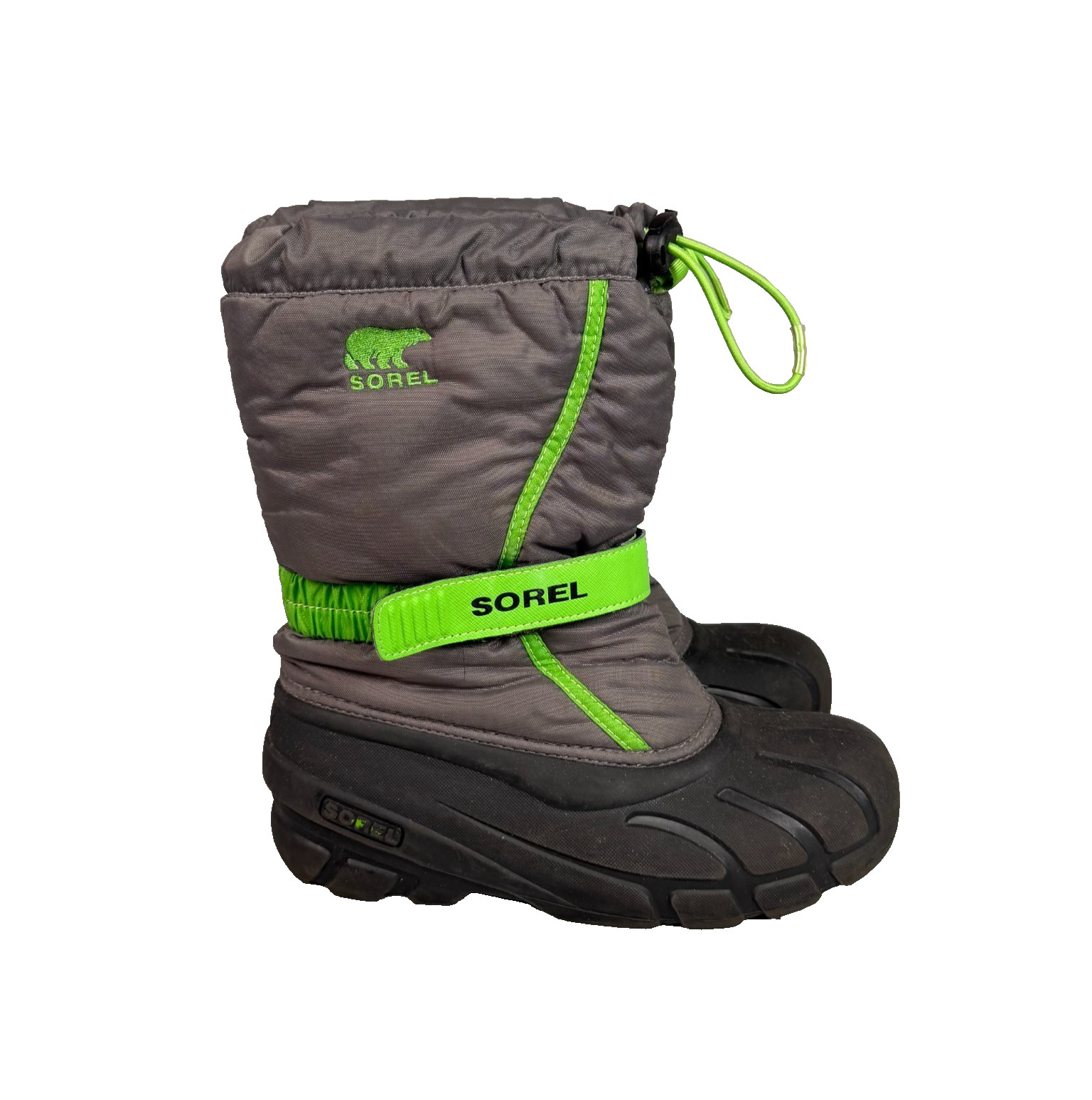 SOREL Snow Boots Youth 6 Gray Green Flurry Waterproof Insulated Winter-image