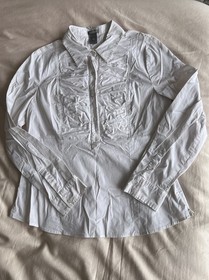 Vintage Ann Taylor Size 14 Large Cotton White Ruffle 90s Corset Y2K Academia