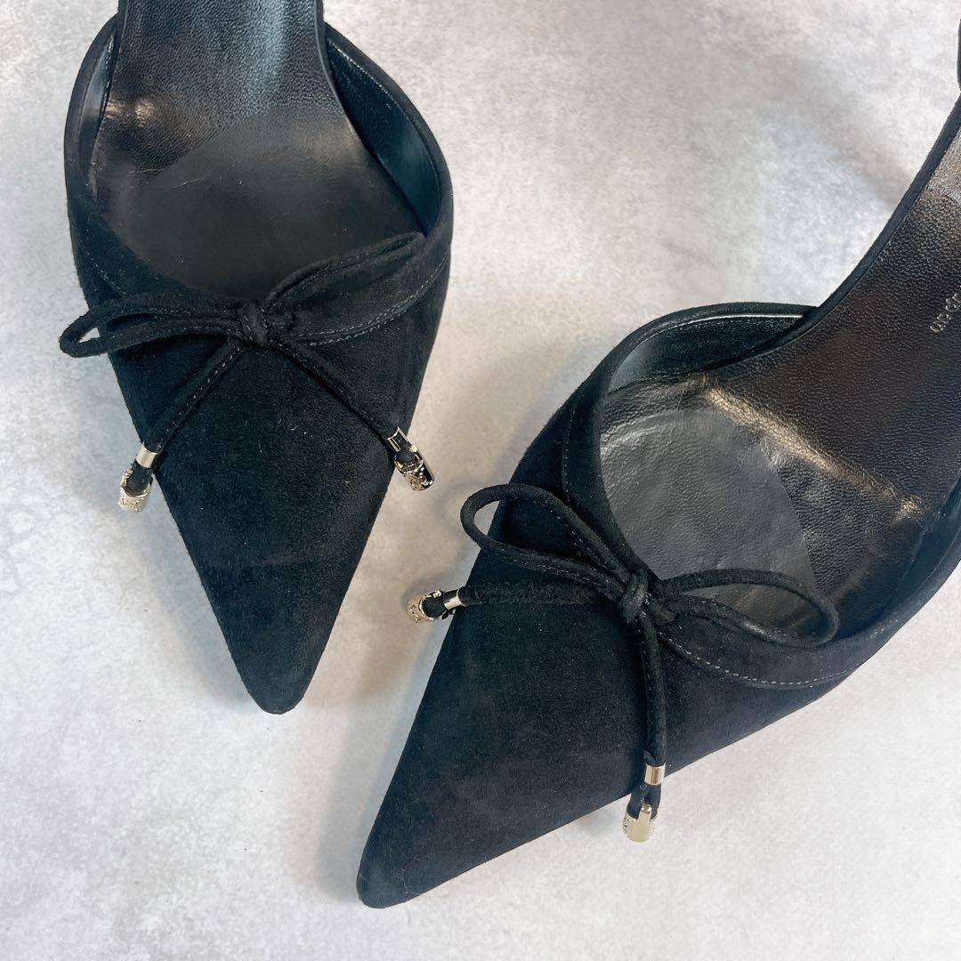 Auth Gucci GG Ribbon Pumps Leather Black Logo Heel Shoes EU36.5 US6.5 UK3.5 thumbnail 7