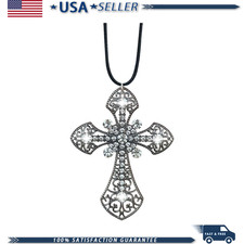 Bling Cross Car Hanging Ornament Crystal Rhinestone Rear View Mirrocolor Black