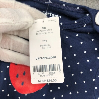 Carter's Baby 6M Girls Short Sleeve Strawberry Polka Dot Blue