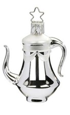 Inge Glas Silver Teapot 1-092-17 German Christmas Ornament NEW w/FREE Gift Box