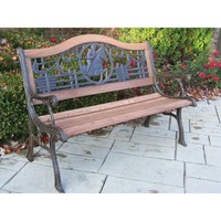 Horse Theme Pattern Back Wood And Cast Iron Park Bench Antique Bronze Finish Horse Theme Pattern Back Wood And Cast Iron Park Bench Antique Bronze Finish