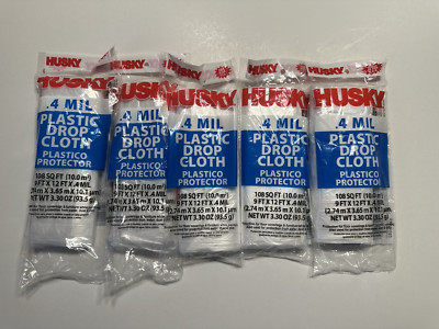 HUSKY 9 ft. x 12 ft. Disposable Plastic Drop Cloth, 4MIL THICK, SET OF 5