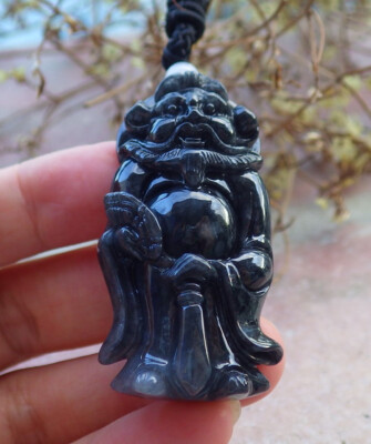 Video Certified Black Natural A Jade jadeite pendant Zhong Kui God 钟馗 633163 AS