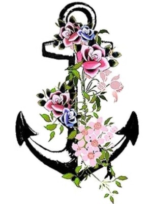 temporary tattoo - Set of two wrist size Flower Anchor (approx. 1.5'' each) ***