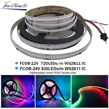 WS2811 COB Flexible LED strip light RGB Full colors Addressable Tape DC5V 12V