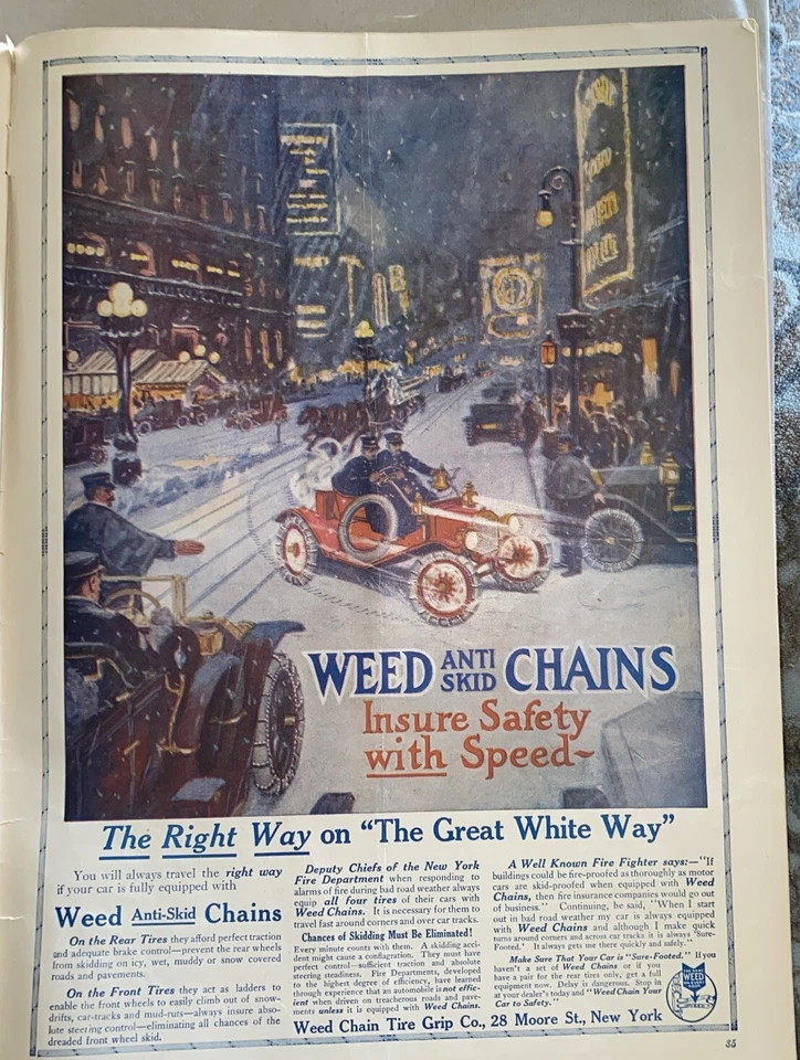 RARO NYC 1912 Weed The Great White Way Coches Cadenas antideslizantes LEER Foto 3 de 4
