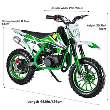 49cc 2-Stroke Kids Dirt Bike，Gas Power Motocross，Off Road Mini Motorcycle 