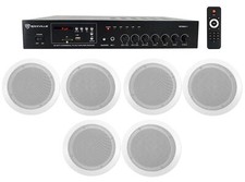 1-Zone Home Audio Receiver 6 White Ceiling Speakers For Bedroom/Living Room