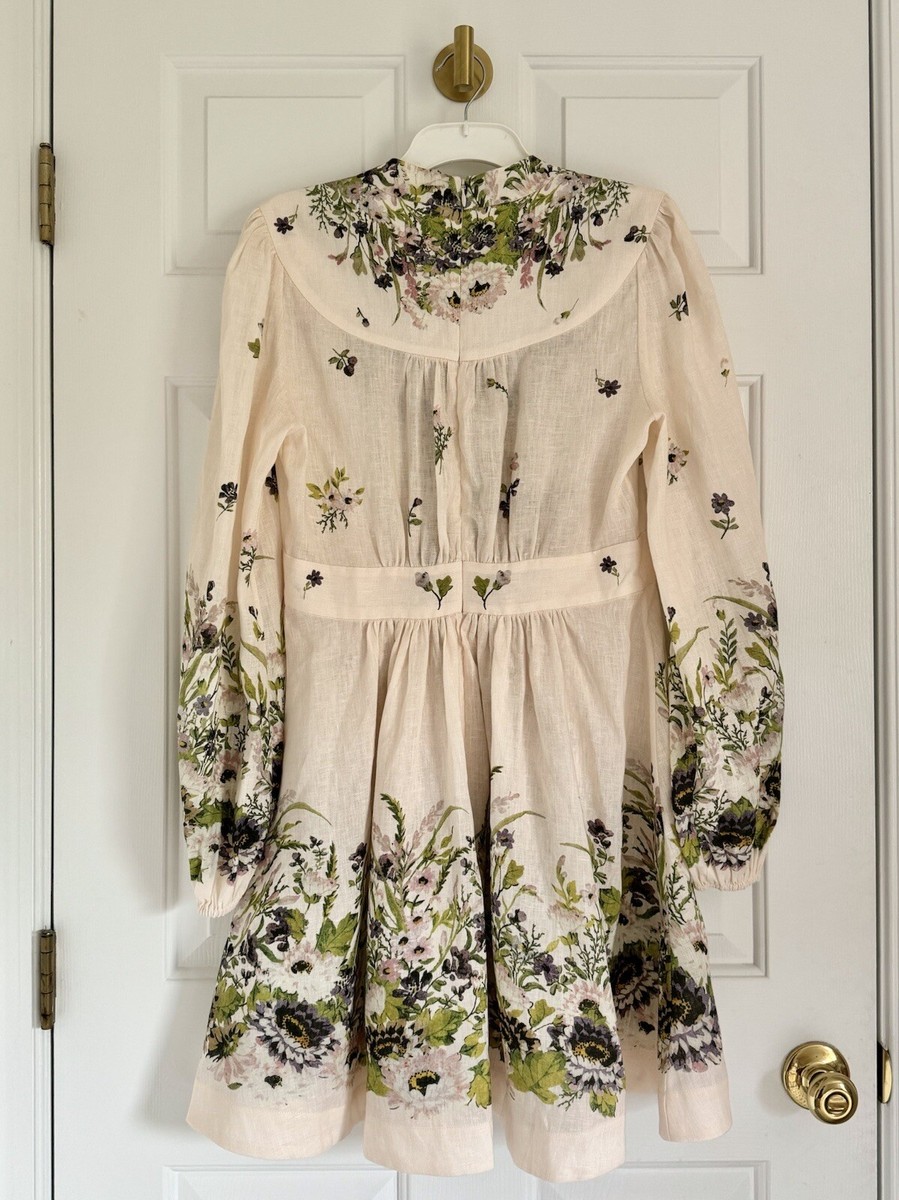 NWT $750 Zimmermann Halliday Natura Plunge Floral Cream Mini Linen