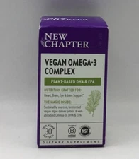 1/26 New Chapter Vegan Omega-3 Complex Supplement 30 Vegan Softgels Exp 1/26