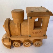 Vintage Tonka Wooden Toy Push Train Engine - 5 3/5  x 7 3/4  x 3 3/4  READ