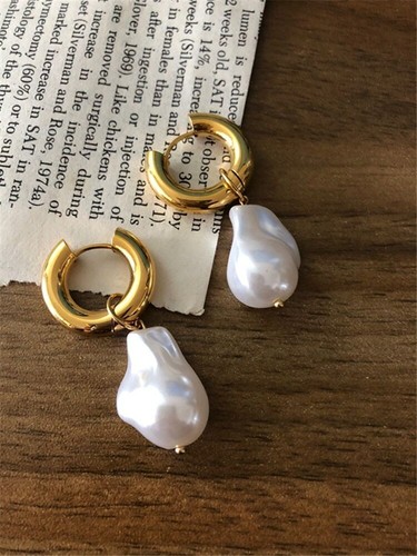 Pendientes Circulares Vintage Para Mujer Aretes De Perlas Barrocas Moda Joyería - Foto 8 di 14