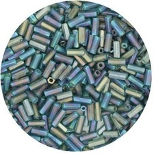 Czech Glass Bugle Beads Size 2 Matte Rainbow Transparent Teal