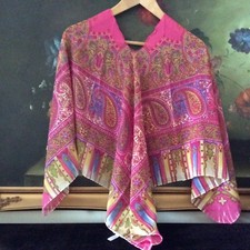 NEW WOMENS Paisley print Sheer Poncho SCARF TOP COVER UP Pink ONE SIZE JE