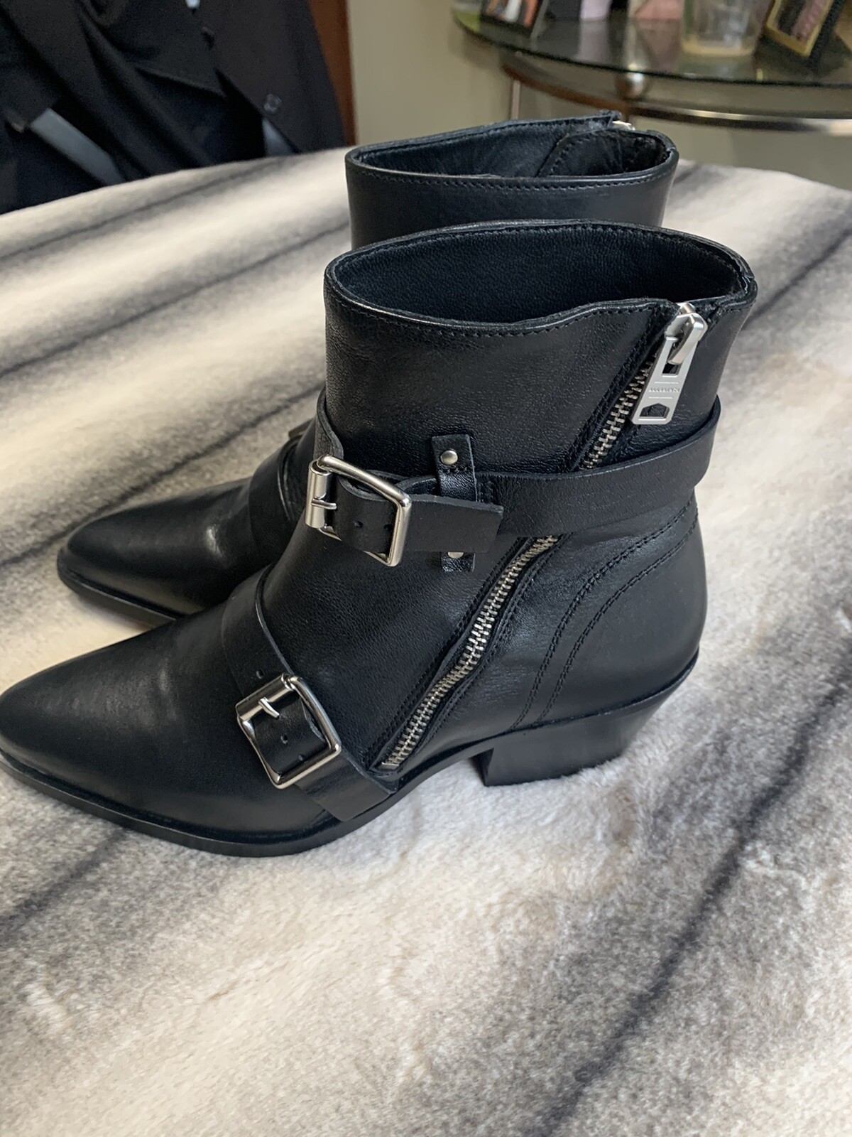 All Saints Lior Leather Black Heeled 