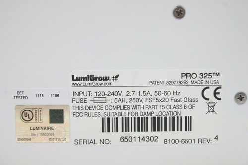 LumiGrow Pro 325 LED Light System, 120-240V, 2.7-1.5A, 50-60 Hz - Free Shipping - 第 11/11 張圖片