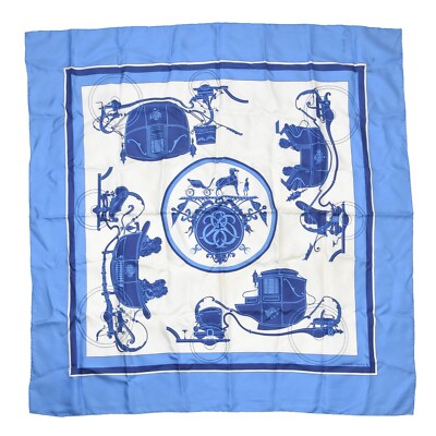 HERMÈS PARIS Tuch Scarf Hugo Grygkar Ex-Libris Seide Silk France Blau Weiß Blue