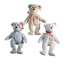 Ty Beanie Babies Teddy Bears Lot of 3 White Decade, Celebrate, and Flaky w/ Tags