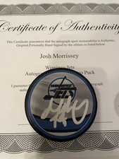 JOSH MORRISSEY SIGNED AUTOGRAPHED WINNIPEG JETS REVERSE RETRO PUCK W/ CASE COA