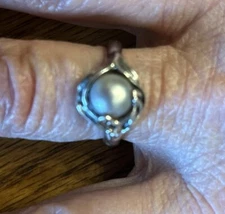 QVC Hagit Gorali Sterling Silver Cultured Freshwater Grey Pearl Ring Size 8