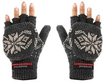 Wool Blend Snowflake Insulated Flip Top Fingerless Mitten Gloves - FREE SHIPPING