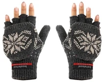Wool Blend Snowflake Insulated Flip Top Fingerless Mitten Gloves - FREE SHIPPING
