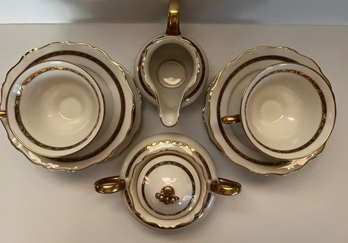 Juego de té vintage con patas Upsala Ekeby Suecia ~ 4 tazas y platillos, azucarero, crema - Imagen 3 de 13