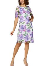 Nina Leonard Printed Floral Lace Sheath Dress Vibrant Violet Multi