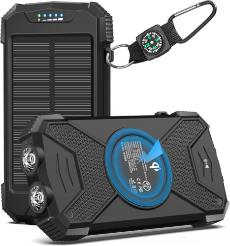 Solar Charger Power Bank 10,000mAh, Portable Wireless Charger, 20W Fast