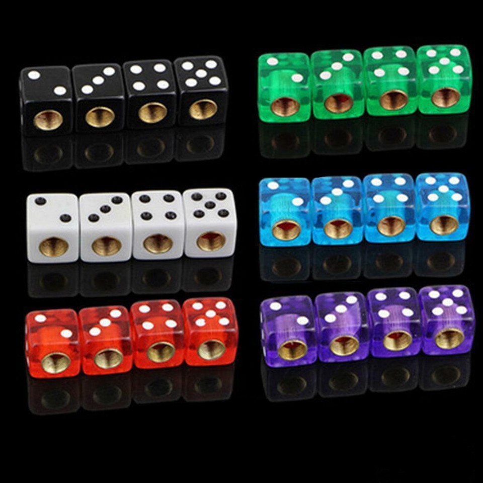 4-Piece Blue Metal Dice Valve Stem Caps For Car & Truck Tires - Decorative Dust Covers