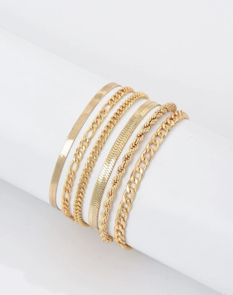 Lot De 6 Bracelets Femme En Acier Inoxydable - Chaînes Grises Réglables, Neuf