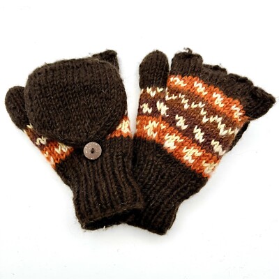 Fingerless Gloves 100% Wool Hand Knit Texting Mittens Fleece Lined Sherpa 