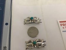 vintage set of 2 silver torquoise barrette