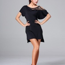 Lady Latin Dance Dress Ballroom Dancewear Mini Asymmetric Irregular Short Sleeve
