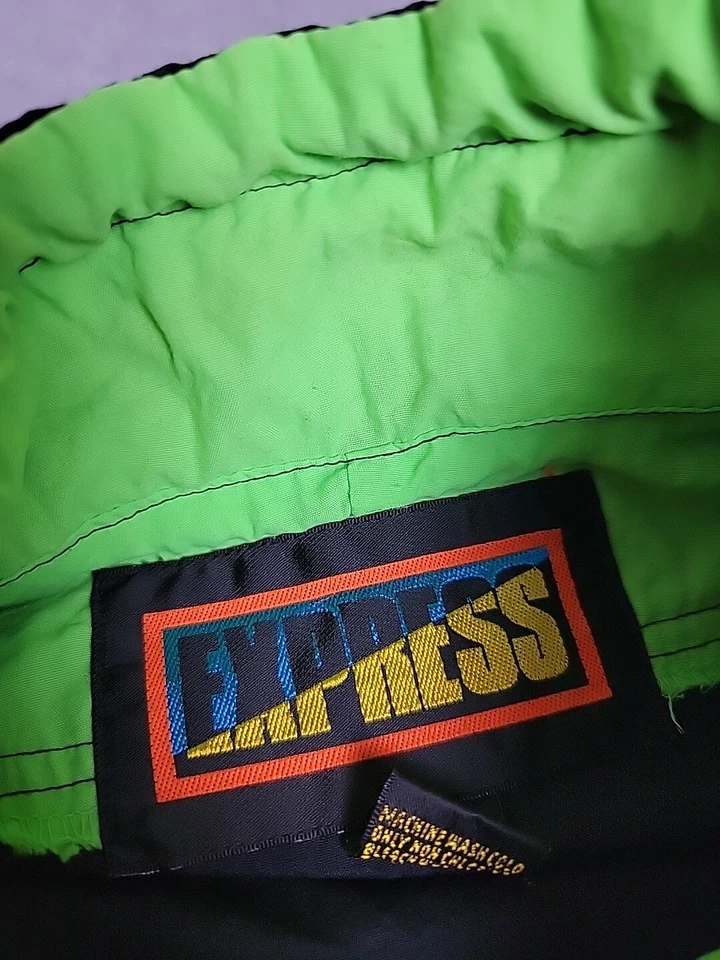 Cortavientos Express De Colección Para Hombres M Negro Verde Neón Bolsillo Ligero Paracaídas Años 80 Foto 2 de 4