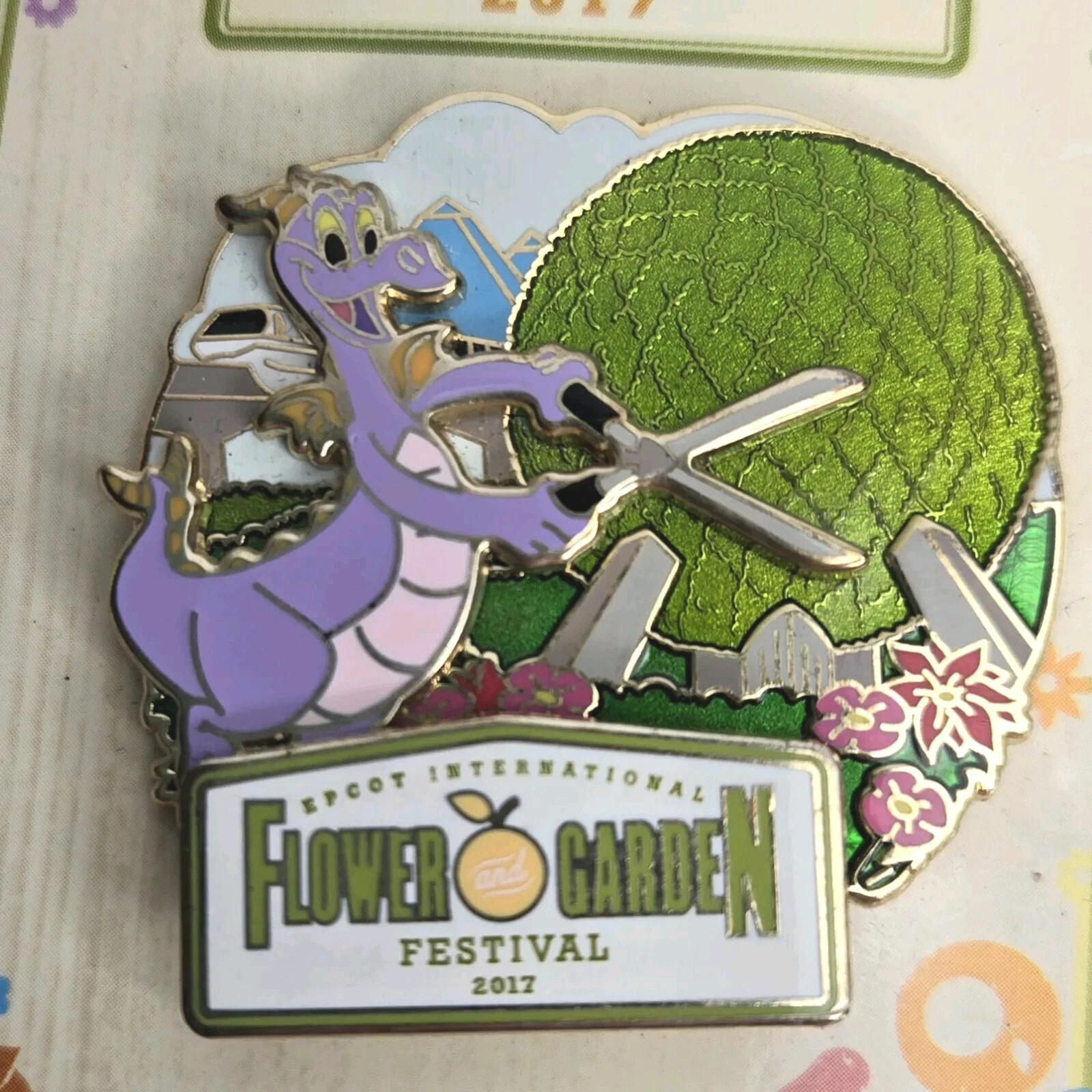 Disney Parks Epcot Passholder Pin Flower and Garden Festival 2017 Figment