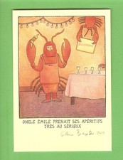 Glen BAXTER carte postale ILLUSTRATEUR superbe dessin inédit /homme en  homard