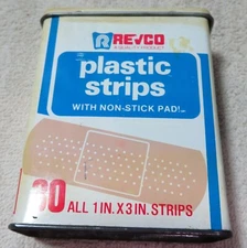 Vintage Revco Plastic Strips Tin Metal Box 
